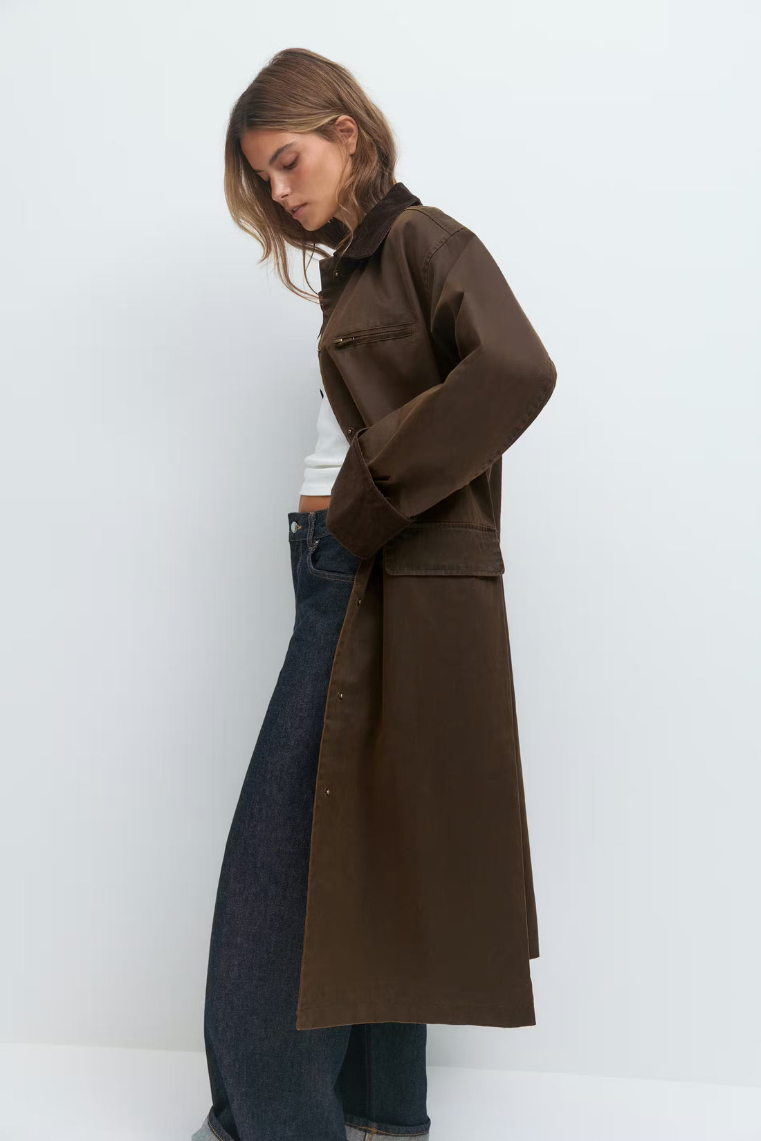 Waxed effect long jacket