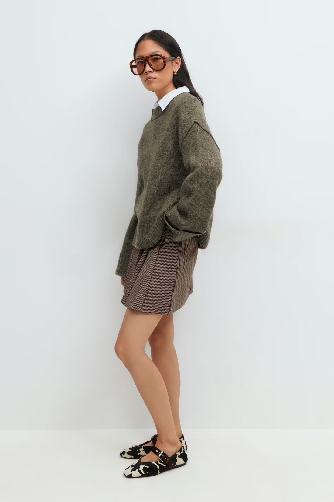 Folded sleeve knitted sweater