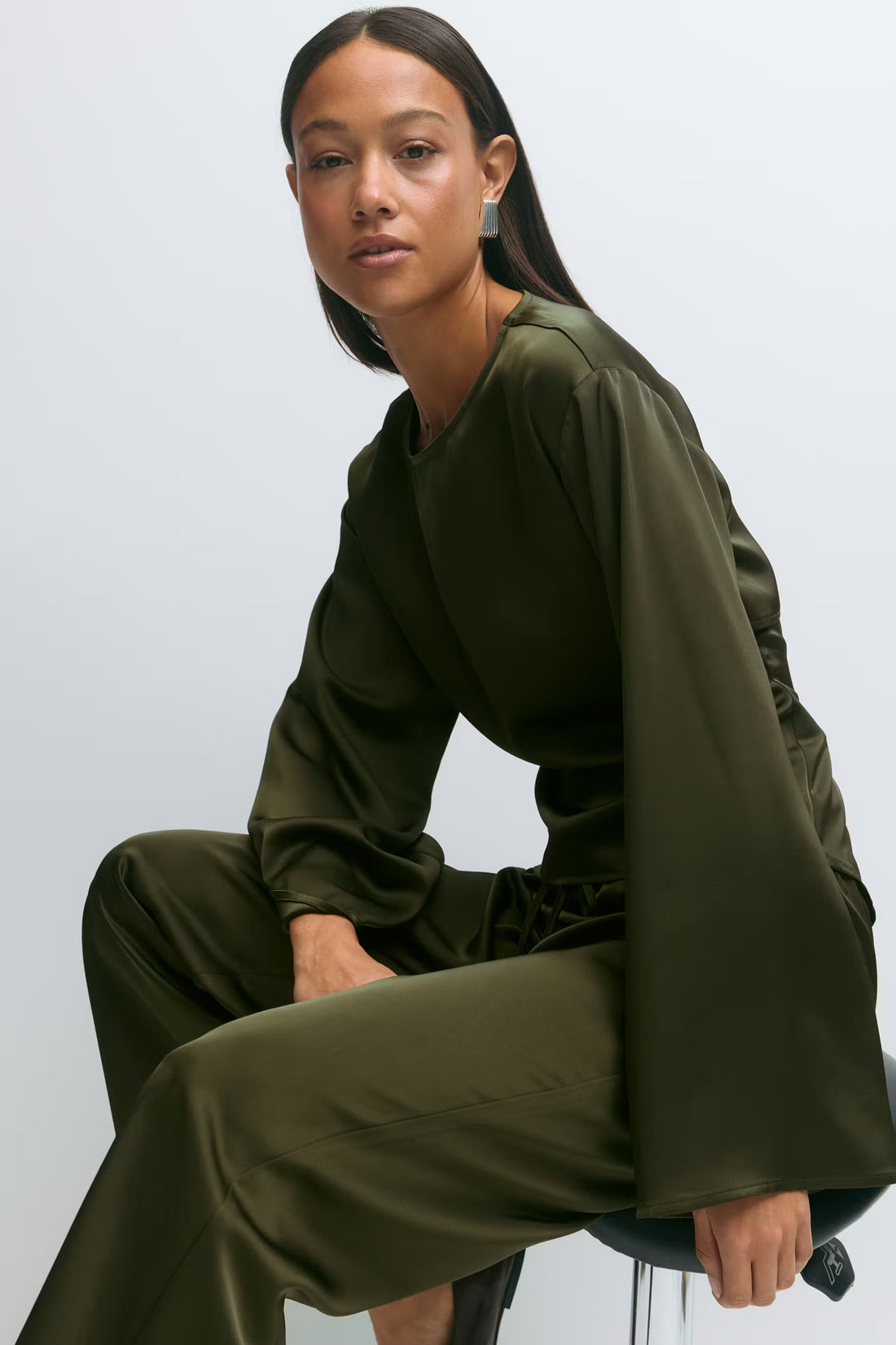 Open back satin blouse