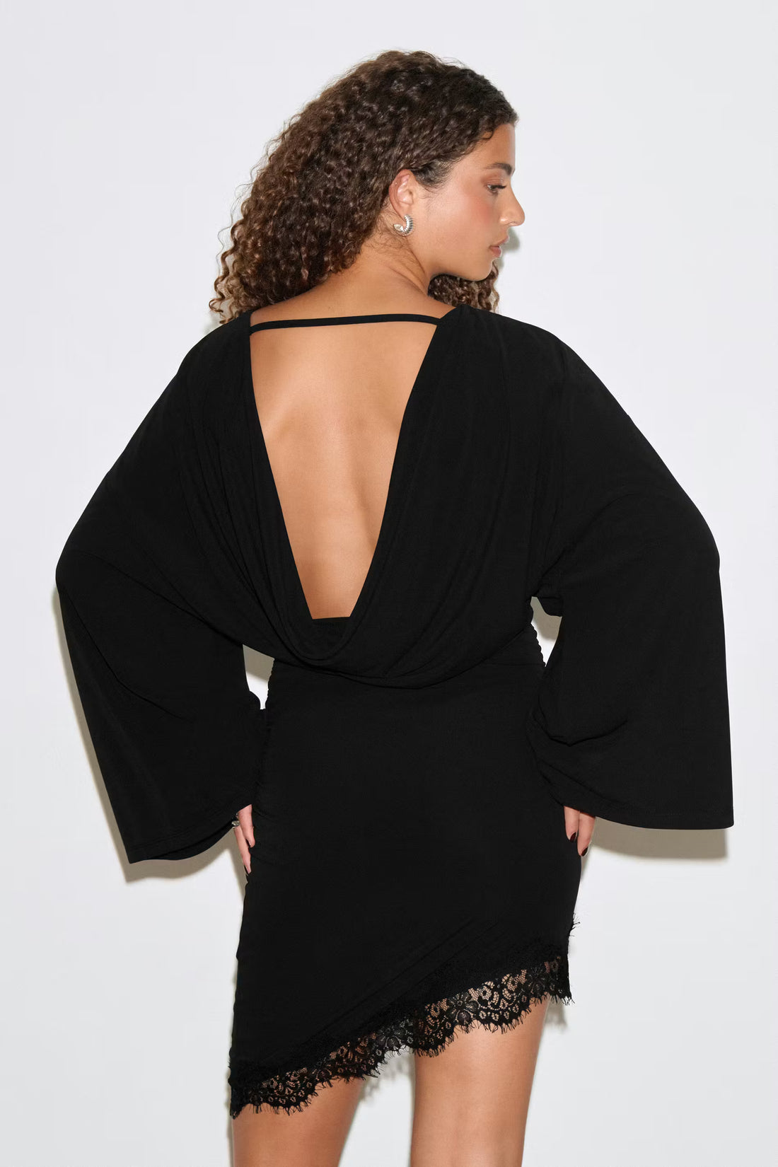 Asymmetric lace mini dress