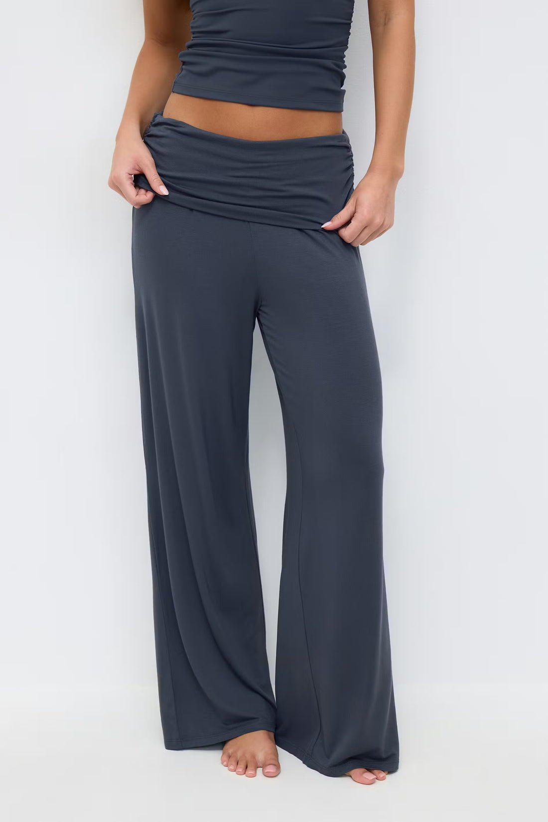 Folded wide yoga trousers